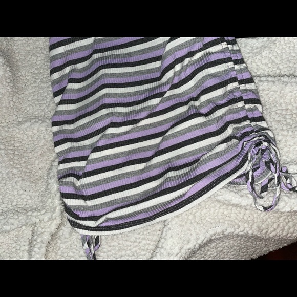 NWT Lulus Sophisticated Pick Grey Striped Drawstring Ruched Mini Dress Size S - Picture 4 of 8